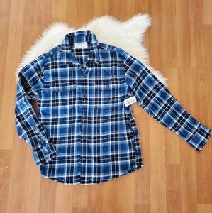 NWT Old Navy Boys Blue Plaid Flannel Shirt 10/12